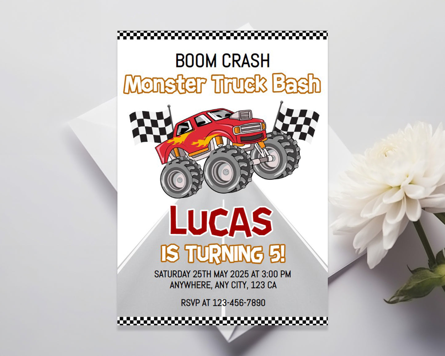 Monster Truck Themed Birthday Party Invitation