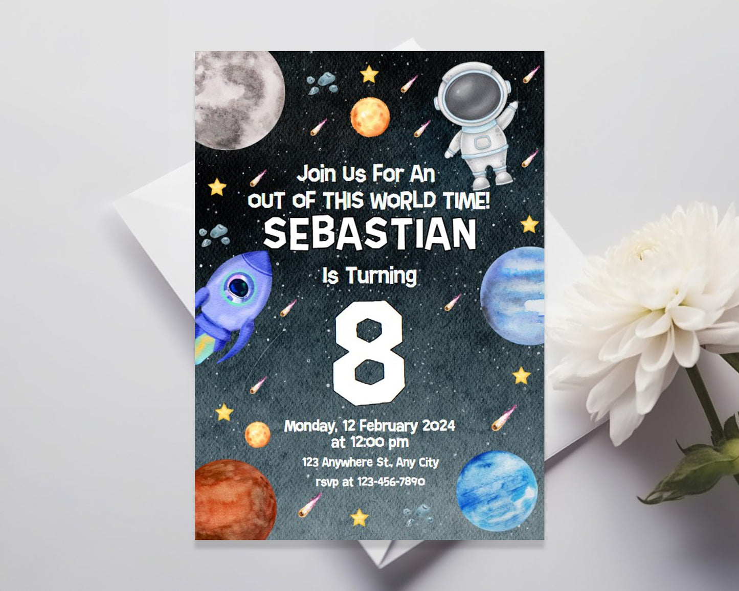 Outer Space Birthday Party Editable Invitation