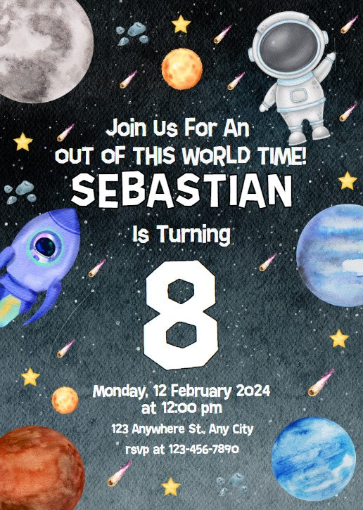 Outer Space Themed Birthday Party Invitation