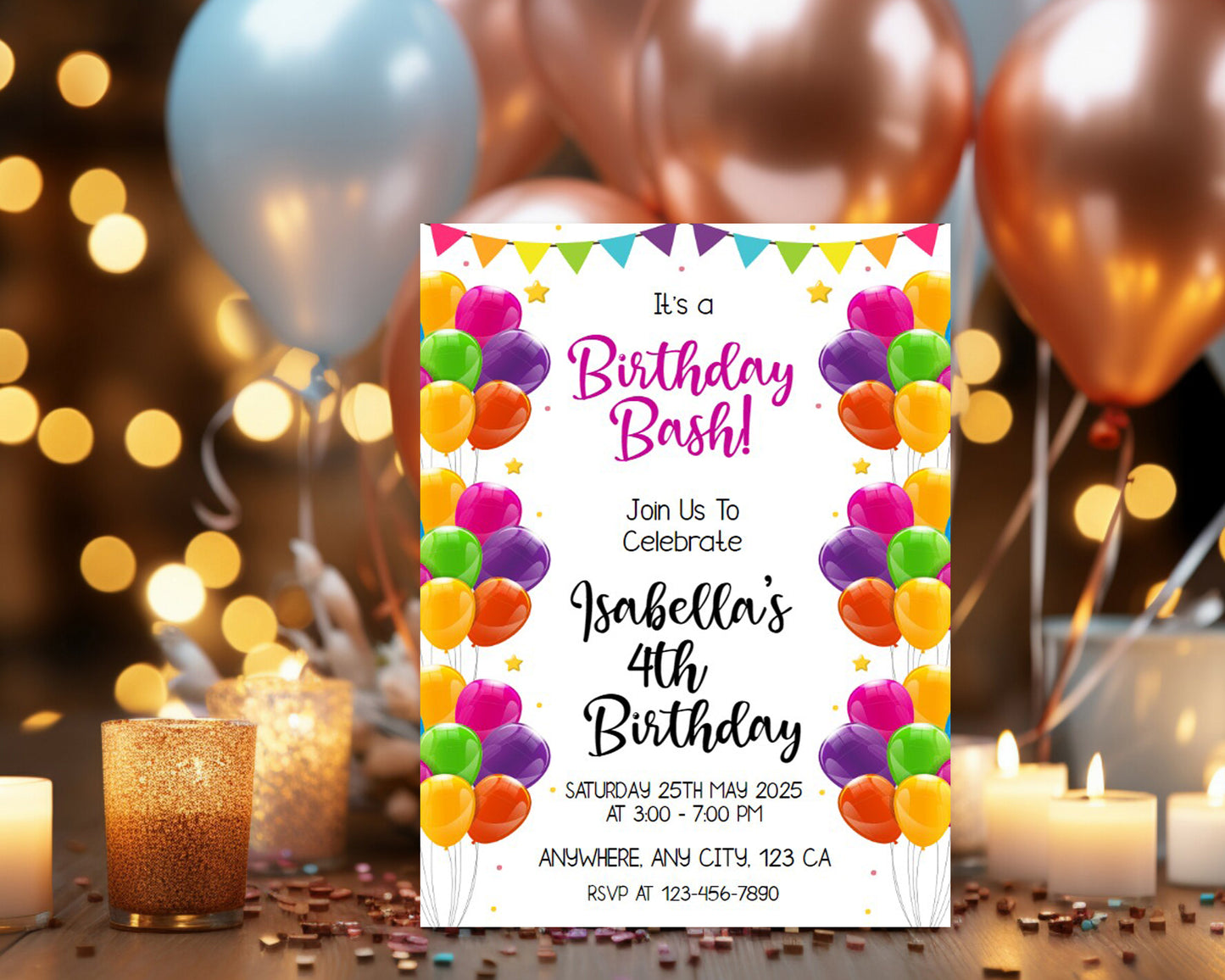 Balloon Theme Personalized Birthday Invitation