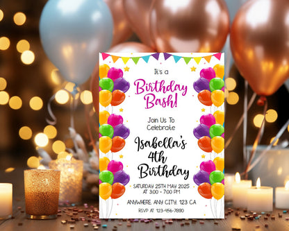 Balloon Theme Personalized Birthday Invitation