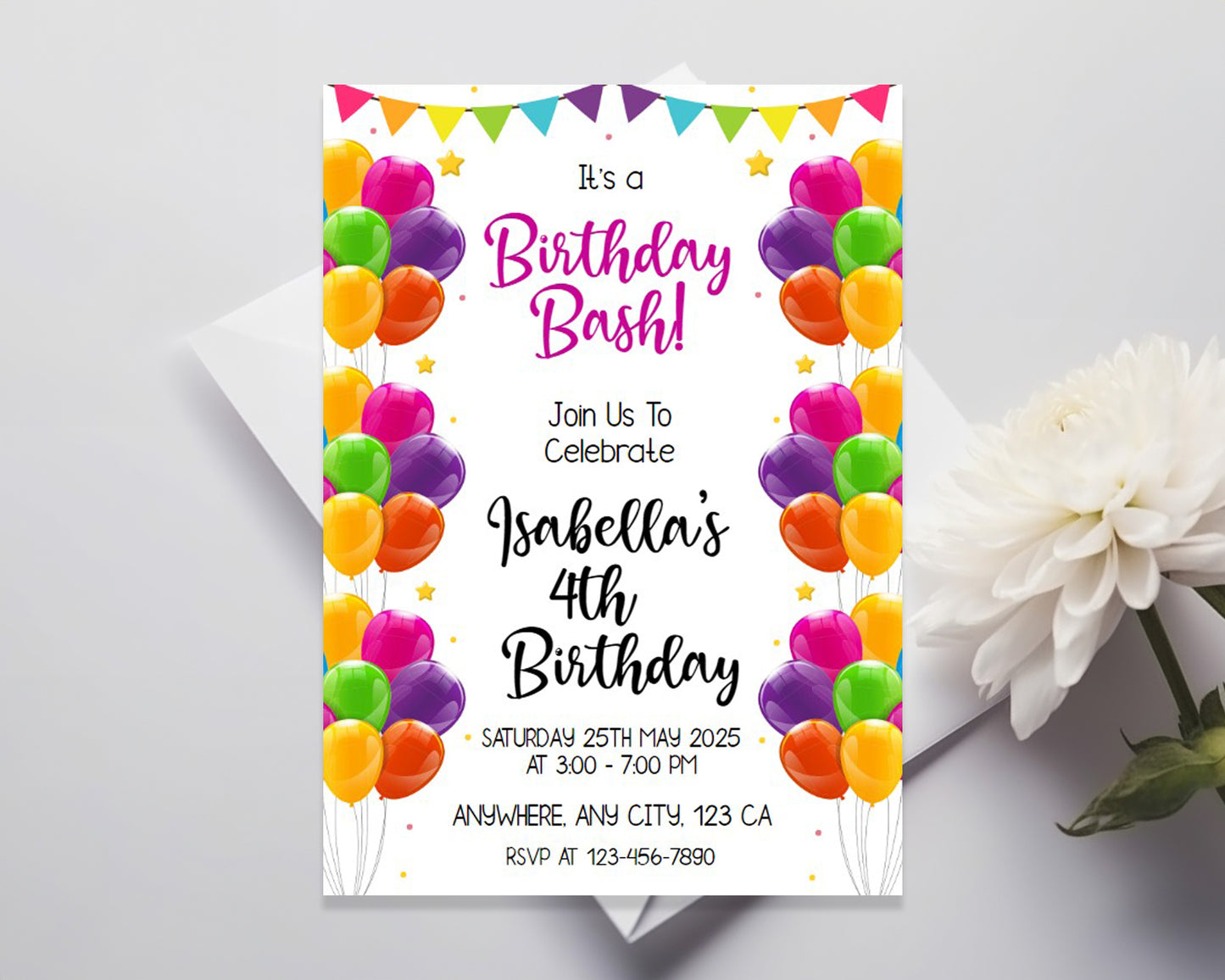 Balloon Theme Personalized Birthday Invitation