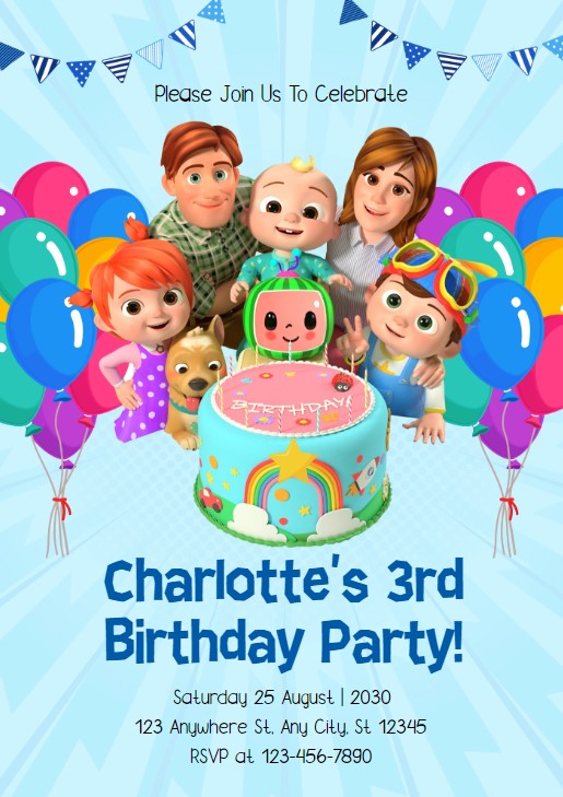 Cocomelon Personalized Birthday Invitation