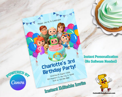 Cocomelon Personalized Birthday Invitation