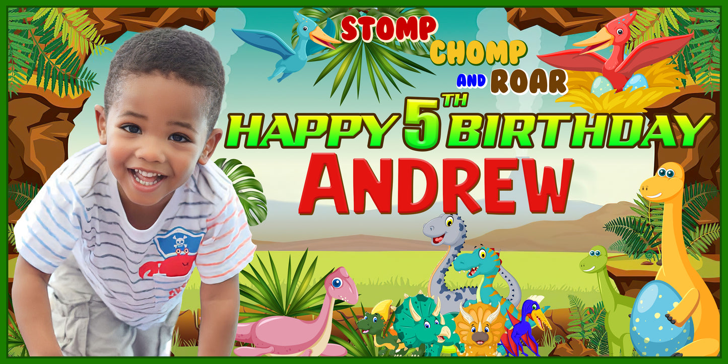 Dinosaur Personalized Birthday Banner With Photo