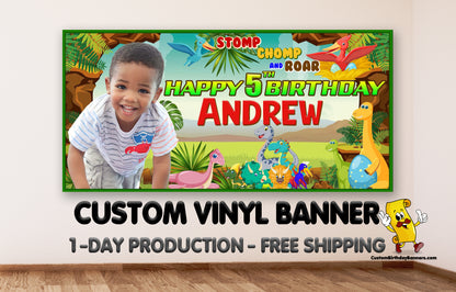 Dinosaur Personalized Birthday Banner With Photo