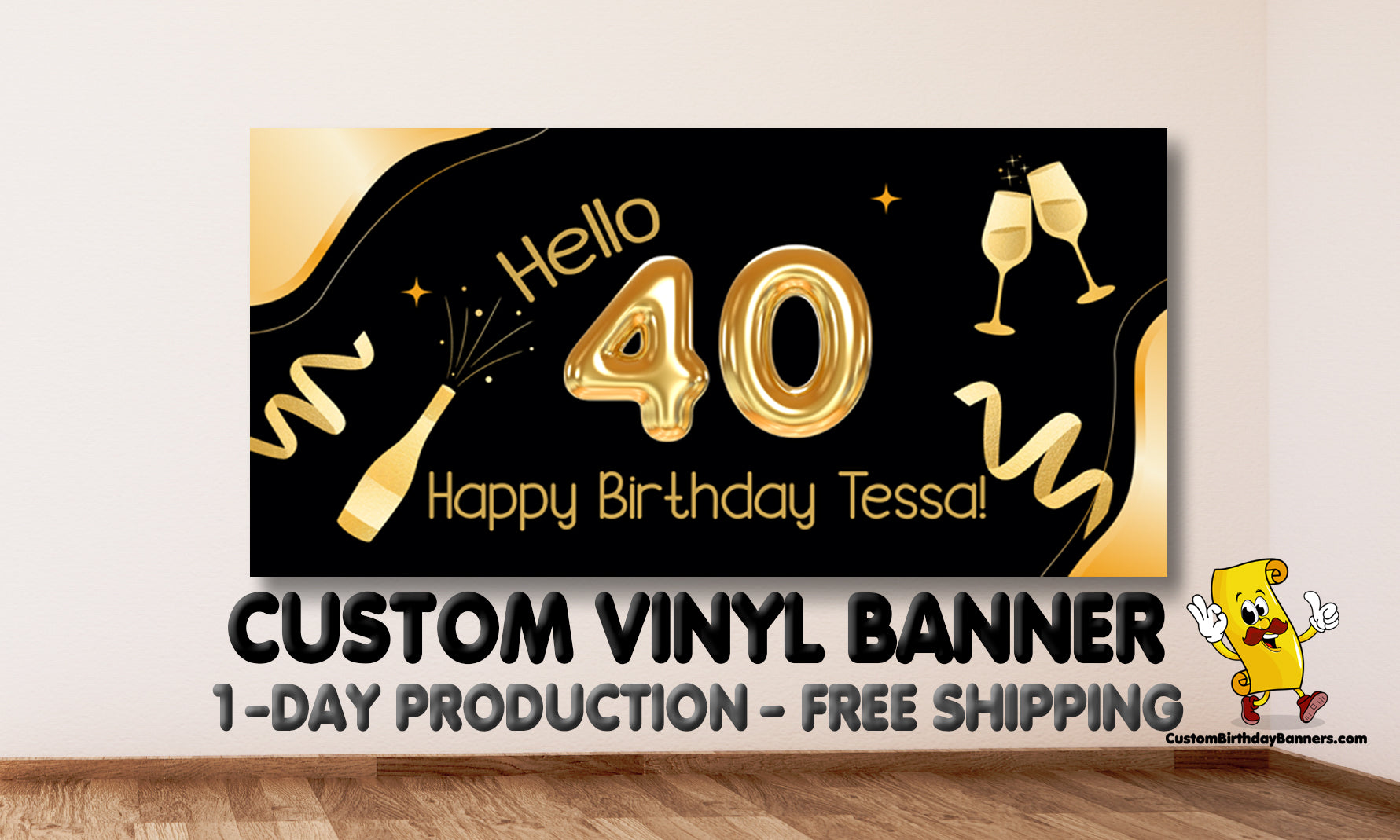 40th Design 40th Birthday Personalized Banner – Custom Birthday Banners