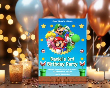 Super Mario Birthday Party Editable Invitation
