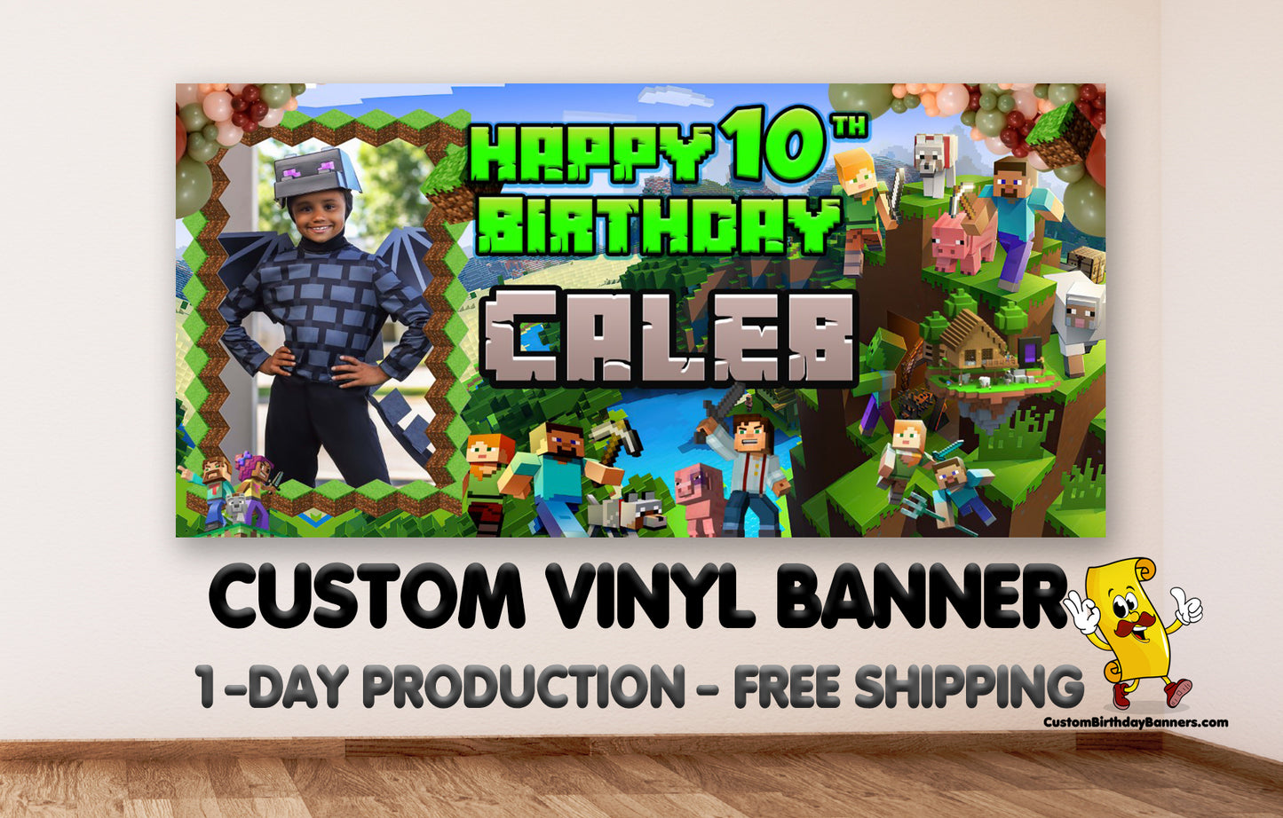 Minecraft Personalized Birthday Banner With Photo