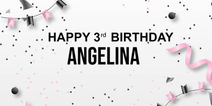 Pink And Black Ribbon Personalized Birthday Banner