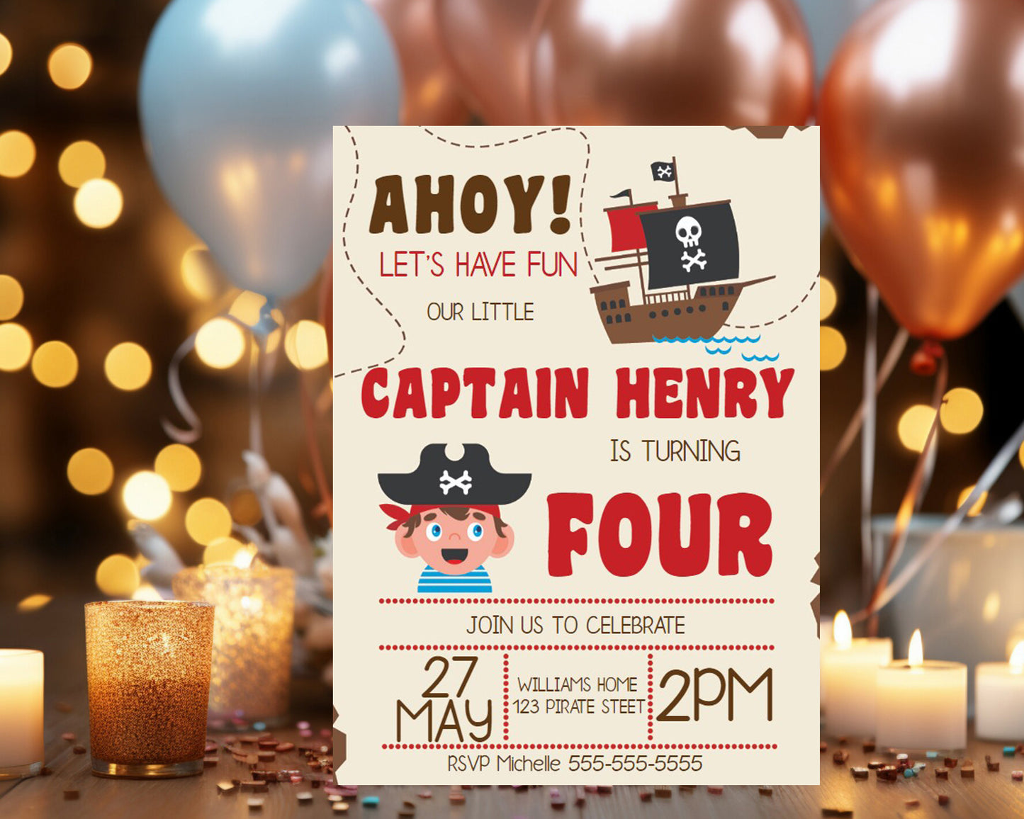 Pirate Themed Birthday Party Invitation