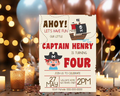 Pirate Themed Birthday Party Invitation