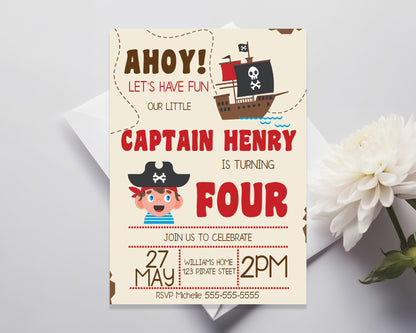 Pirate Themed Birthday Party Invitation