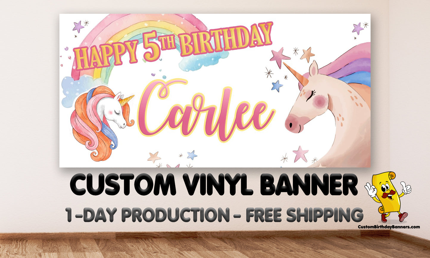 Unicorn Personalized Watercolor Birthday Banner