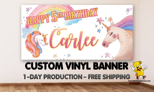 Unicorn Personalized Watercolor Birthday Banner