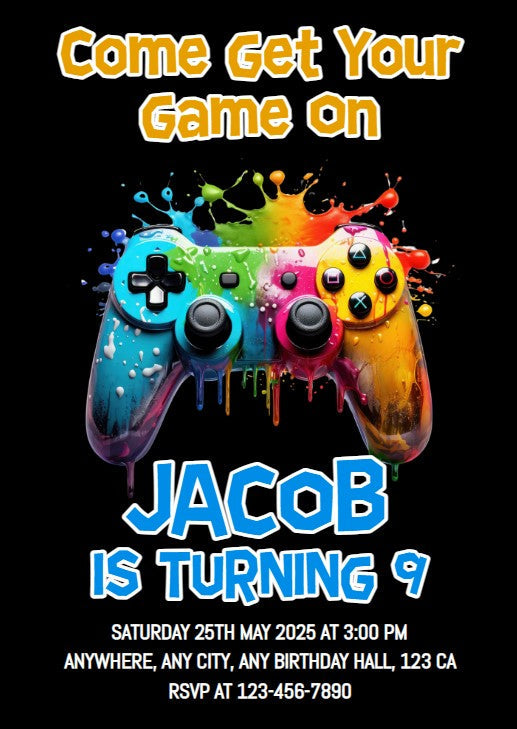 Video Game Birthday Party Editable Invitation